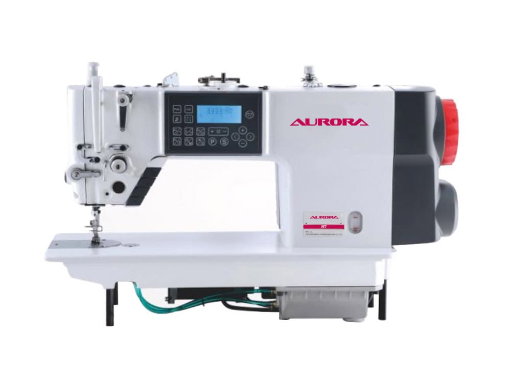 Прямострочная промышленная швейная машина с игольным продвижением Aurora H7 (Два шаговых мотора, два подвижных ножа, закрытая смазка)