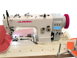 Прямострочная промышленная швейная машина с шагающей лапкой и оснасткой для окантовки  Aurora A-0302D-LG (прямой привод)