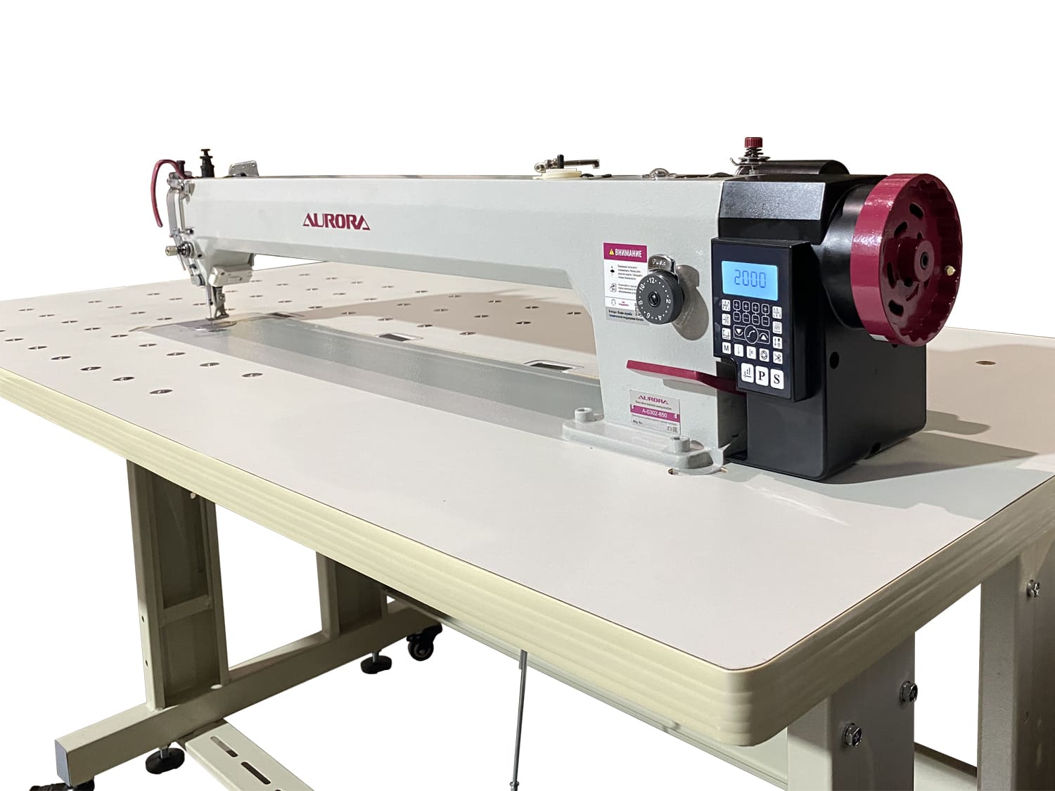 Промышленная длиннорукавная швейная машина с шагающей лапкой и увеличенным вылетом рукава Aurora A-0302-850 (автоматические функции)