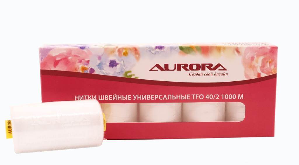 Нитки швейные универсальные Aurora TFO 40/2, 1000 м