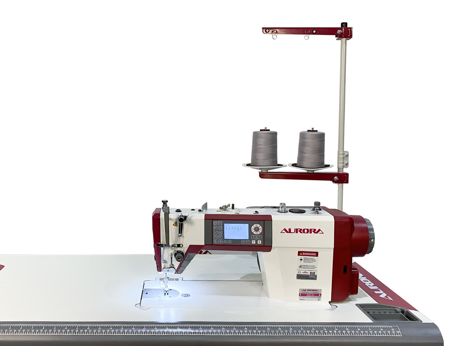 Прямострочная промышленная швейная машина Aurora S5-H для средних и тяжелых материалов (дизайнерские строчки, прямой привод, позиционер иглы, обрезка и закрепка нити)