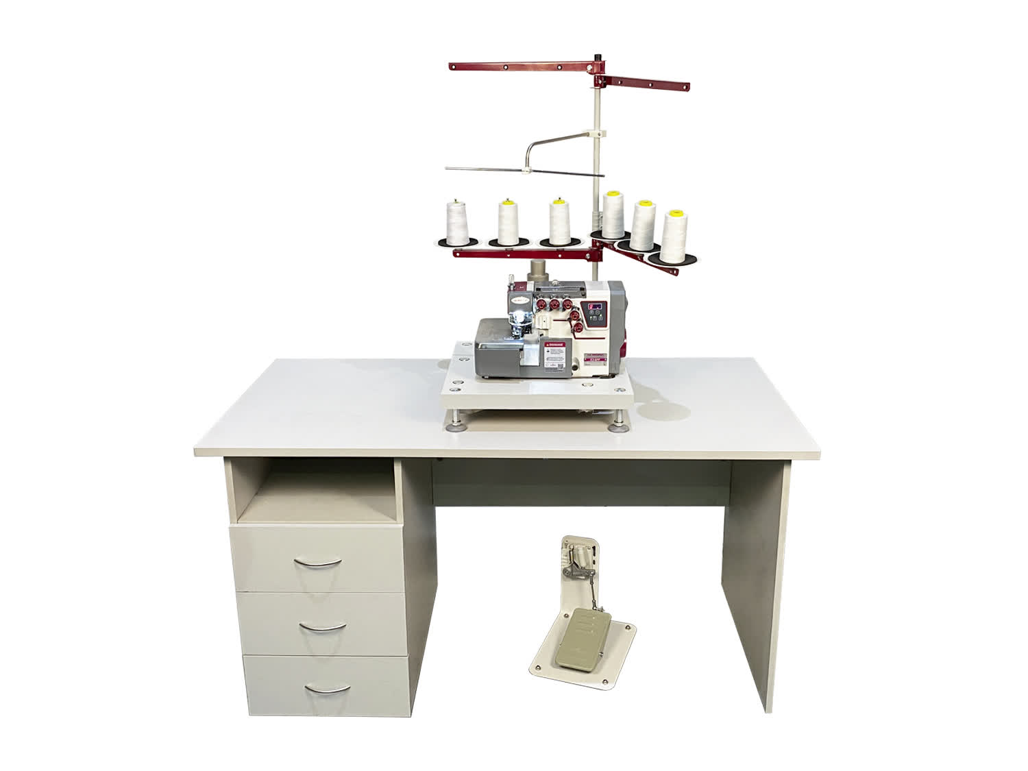 Настольный промышленный 6-ти ниточный оверлок с автоматическим подъемом лапки Aurora E3-6PF Home для легких и средних материалов (прямой привод)