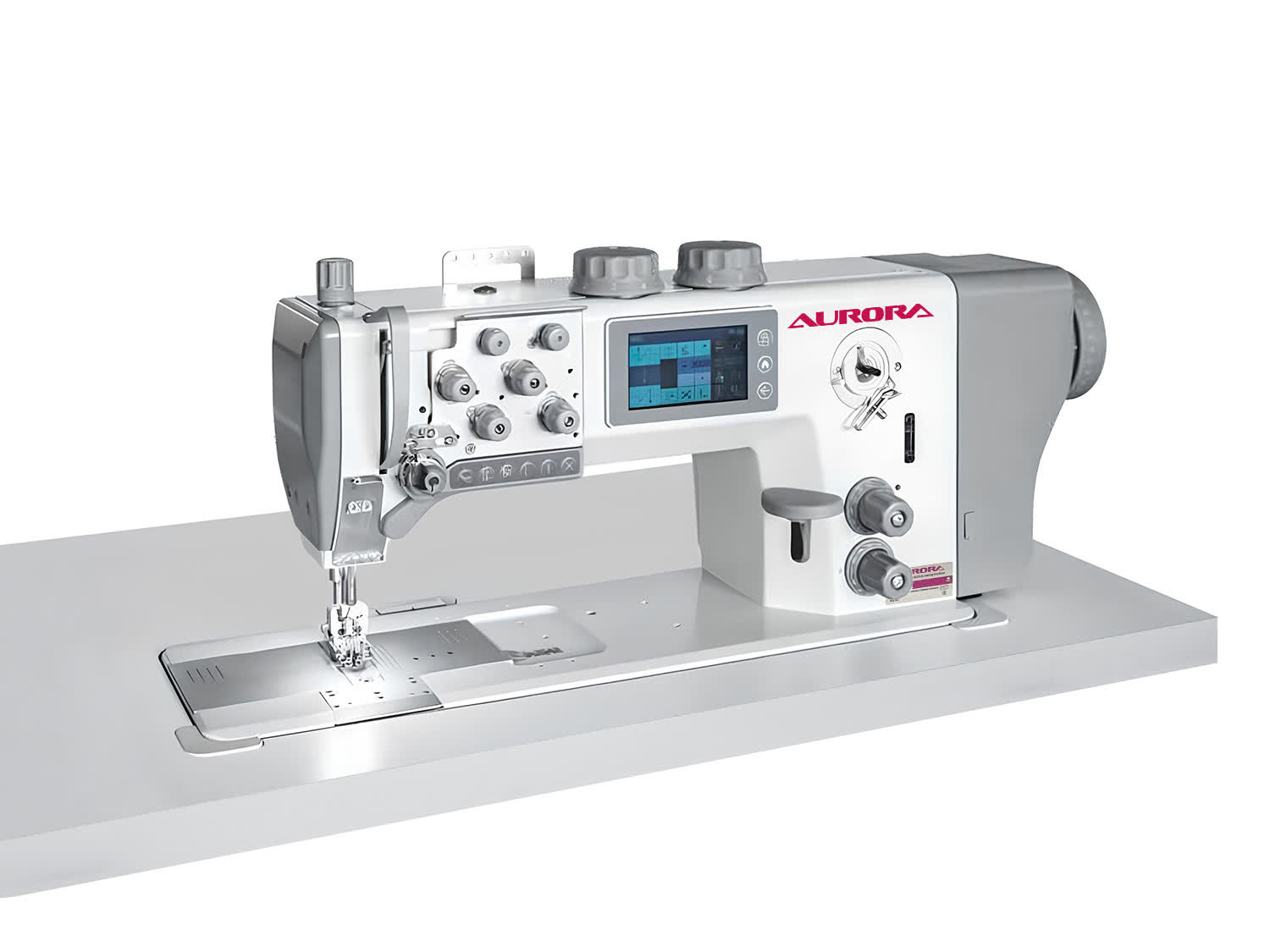 Двухигольная промышленная швейная машина с тройным продвижением Aurora А-867-2D3 (автоматические функции, увеличенный челнок, вылет рукава 320 мм)