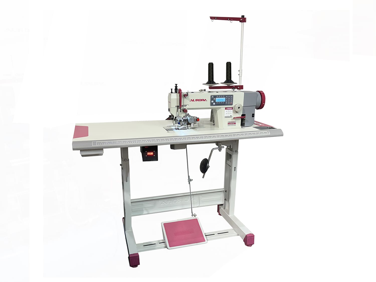 Прямострочная промышленная швейная машина с шагающей лапкой, оснасткой для окантовки и устройством обрезки окантовочной ленты Aurora A-0302-D3-LG-TK