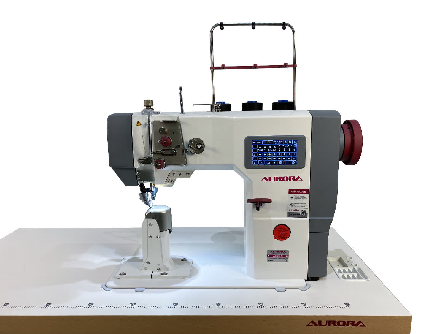 Одноигольная колонковая машина с 3-м продвижением Aurora A-1591N-D3  (автоматические функции, шаговые моторы, увеличенный челнок, дизайнерские строчки)