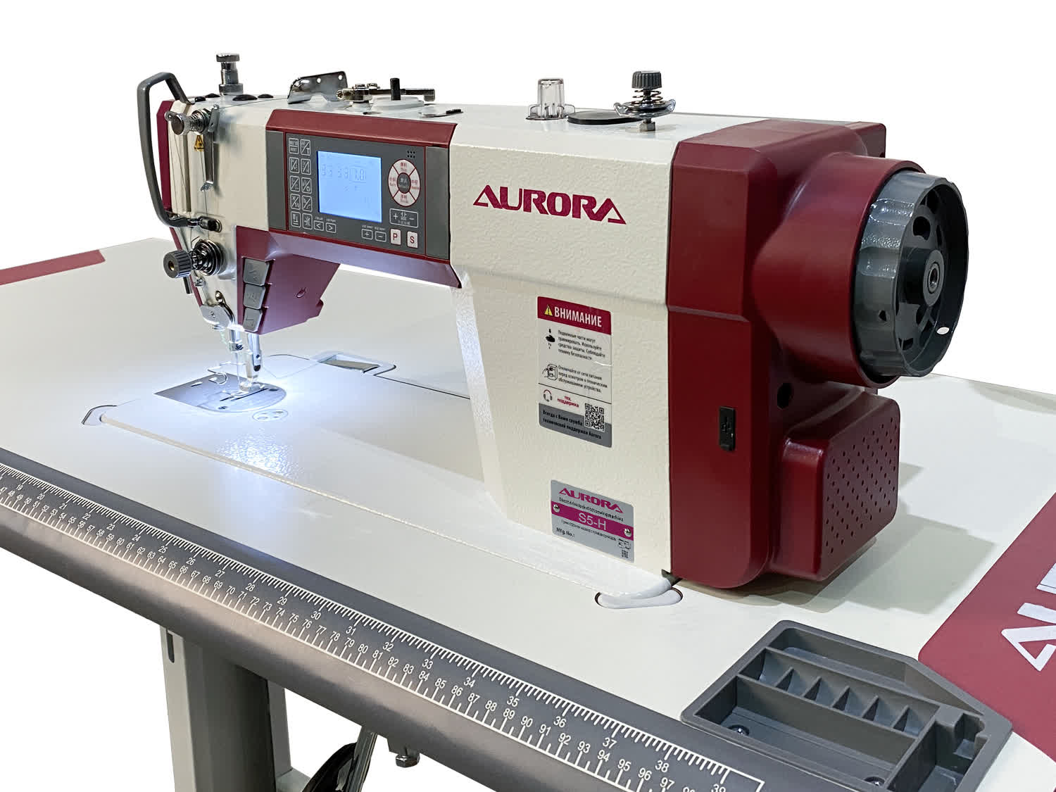 Прямострочная промышленная швейная машина Aurora S5-H для средних и тяжелых материалов (дизайнерские строчки, прямой привод, позиционер иглы, обрезка и закрепка нити)