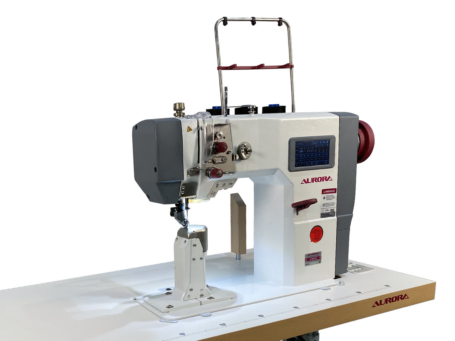 Одноигольная колонковая машина с 3-м продвижением Aurora A-1591N-D3  (автоматические функции, шаговые моторы, увеличенный челнок, дизайнерские строчки)