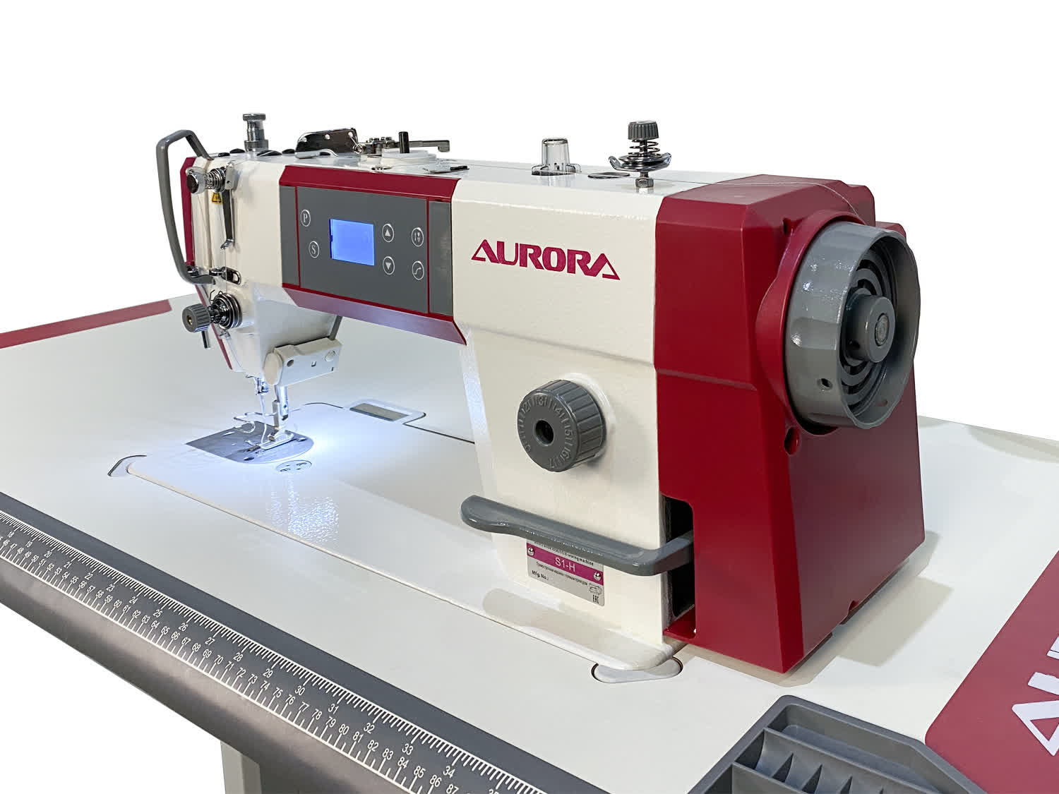 Прямострочная промышленная швейная машина Aurora S1-H для средних и тяжелых материалов (прямой привод, позиционер иглы)
